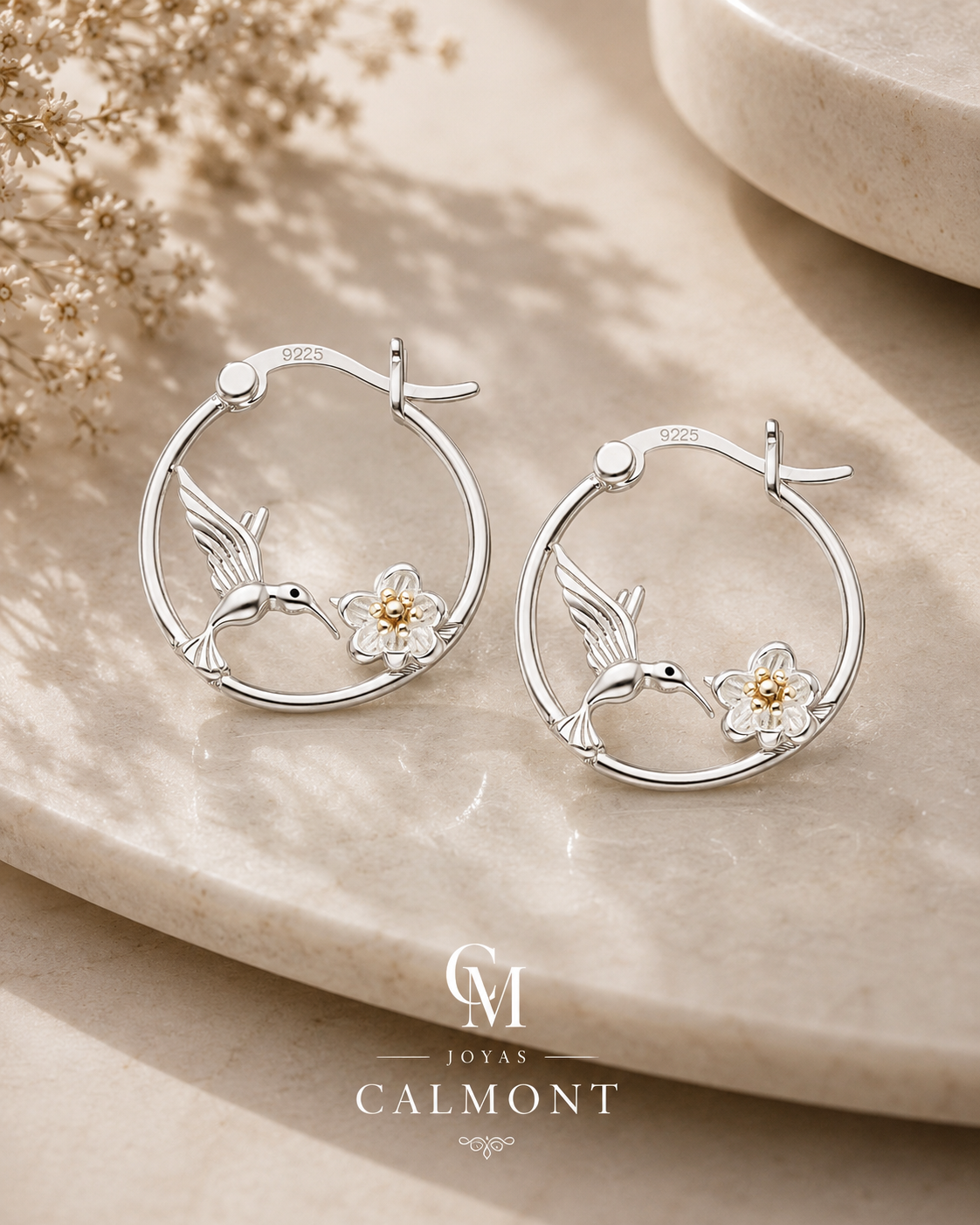 Argollas Colibrí en Flor · Plata 925