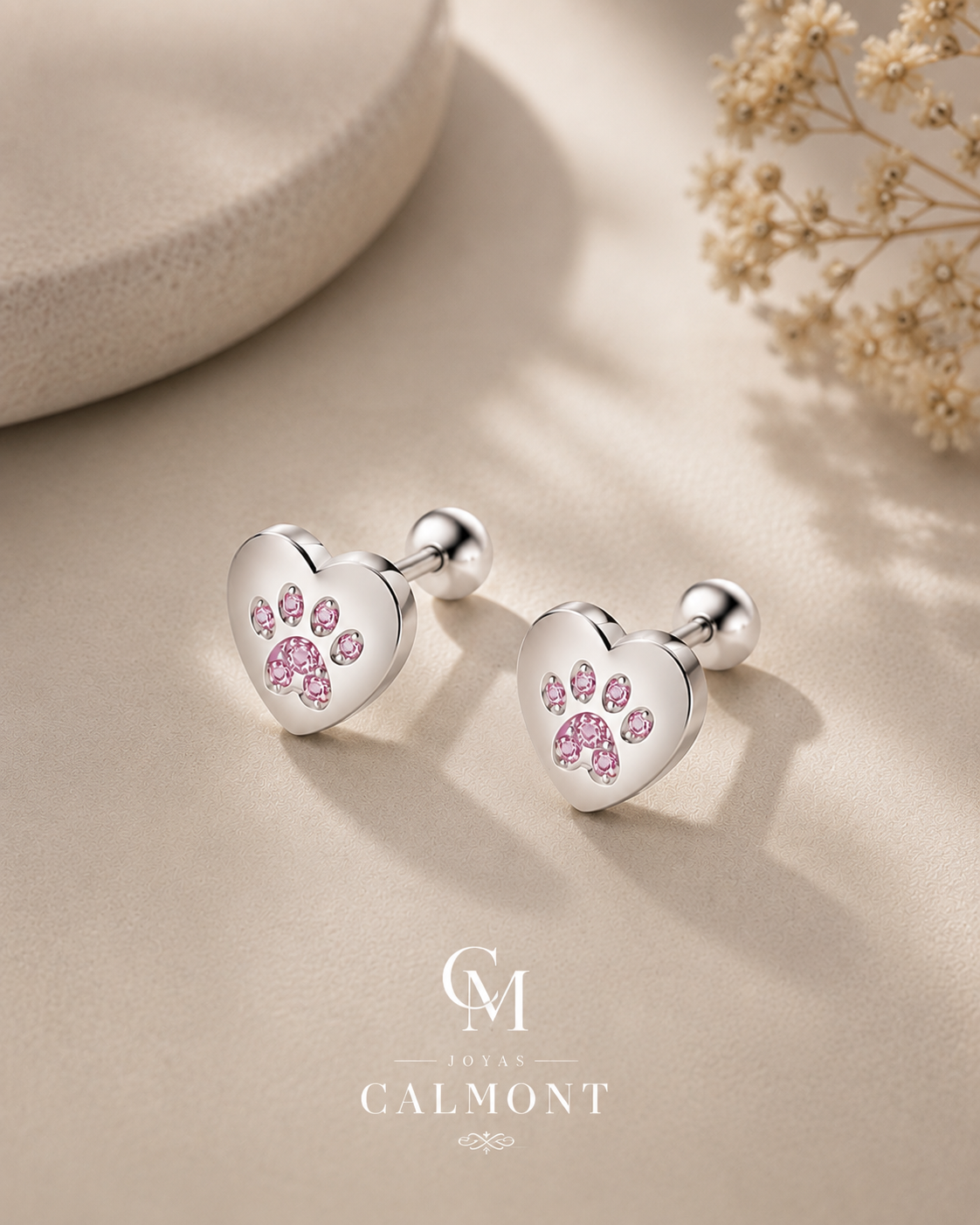 Aros Corazón Huellita· Plata 925