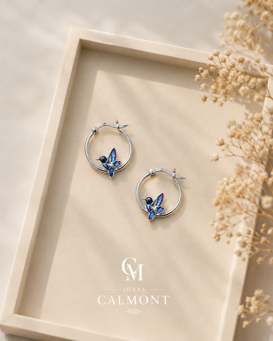 Argollas Colibrí Azul· Plata 925